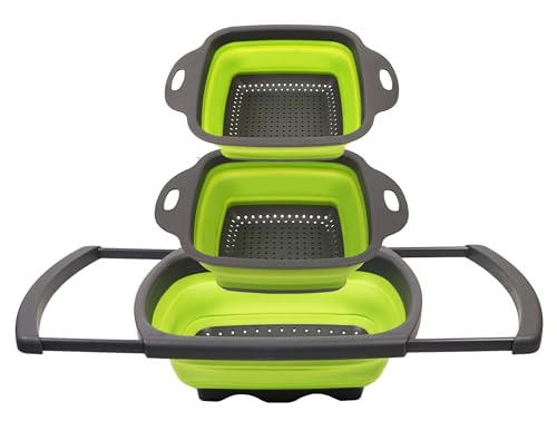 Ensemble de 3 passoires égouttoirs pliables en silicone avec Poignées Extensibles au-dessus de l'Évier - Vendeur français. Pack Promo 3 pièces