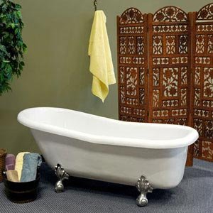 Restoria Ambassador 60" Biscuit Slipper Clawfoot Tub Nickel Feet Rim Mount Holes