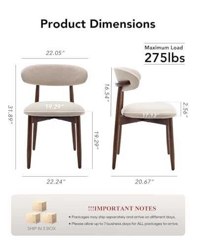 Image of Dining Room Chairs Set of 6, Upholstered Farmhouse Dining Chairs, Modern Fabric Kitchen Chairs with Solid Wood Leg, Beige