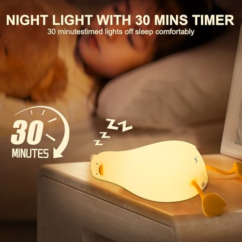 Image of Benson Squishy Lying Flat Duck Night Light, Silicone Touch Control Nursery Nightlight for Breastfeeding, Dimmable Toddler Sleep Aid Lamp, Kawaii Room Decor Gift