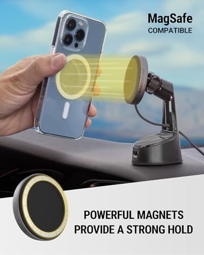 Image of Scosche MagicMount Charge Pro Qi2 Fast Wireless Charging MagSafe Car Mount Charger, 15W Magnetic Cell Phone Holder for Car Dashboard /Windshield Compatible with iPhone 16 /15 /14 /13 /12 Pro Max Plus, S25
