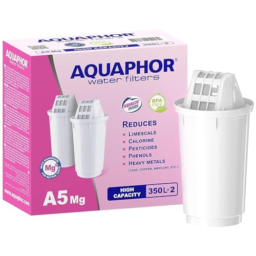 AQUAPHOR Cartucho de filtro A5 Pack 2 con magnesio, filtra cal y cloro, así como metales pesados y...