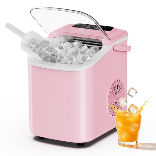 Sweetcrispy Countertop Ice Maker with Scoop Basket and Handle Portable Ice Machine 9 Cubes Ready in 6 Mins 26.5lbs in 24Hrs 2 Sizes for Home Kitchen Office Bar Party