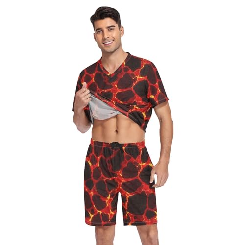 Magma Lava Men’s Pajama Sets Short Sleeve Lounge Wear with Elastic Waistband and Drawstring3