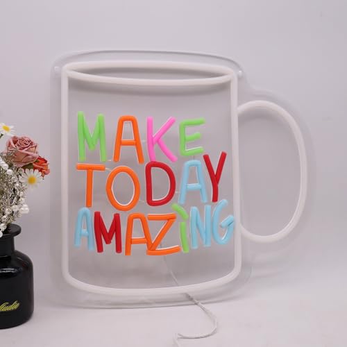 Image of Make Today Amazing LED Neon Sign, Inspirational Wall Decor Dimmable USB Powered Neon Light for Bedroom, Living Room, Office, Bar Decor Holiday Birthday Gift