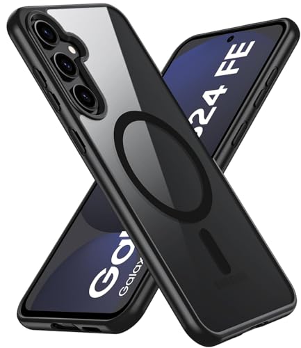 Image of DIZORO Samsung S24 fe case,Compatible with MagSafe, Non Yellow Military-Grade Drop Protection & Hard PC Back Cover Slim Transparent Anti-Scratch Shockproof Phone Case (Magsafe Black)