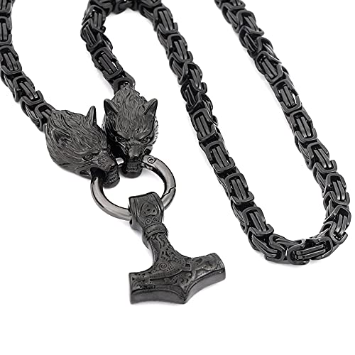 Collier Viking Homme Marteau de Thor Mjolnir Pendentif Acier Inoxydable Chaîne Loup Valknut Rune