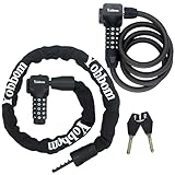 Yobbom Heavy Duty Chain Lock & Combo Cable Lock with 5-Digit Combination, 100cm Alloy Steel Security Chain + 120cm Security Cable for Bikes, Motorcycles, Gates, E-Bikes, Ladders, Toolboxes