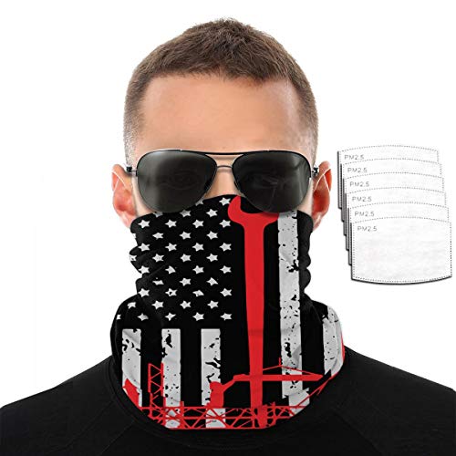 Ironworker America Flag Neck Gaiters Face Cover Dust Wind UV Sun Protection for Fishing Hiking Cycling Outdoor Activities
