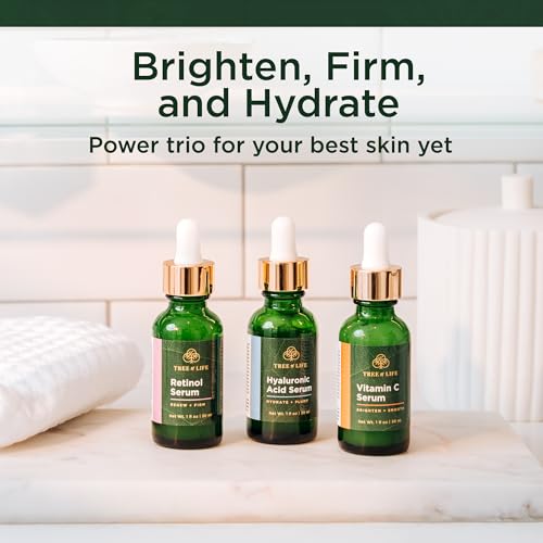 Image of Tree of Life Face Serum Skin Care Set - Vitamin C, Retinol & Hyaluronic Acid for Face - Hydrating Face Oil Suitable for Sensitive Skin - Dermatologist Tested - 1 Fl Oz (Pack of 3)