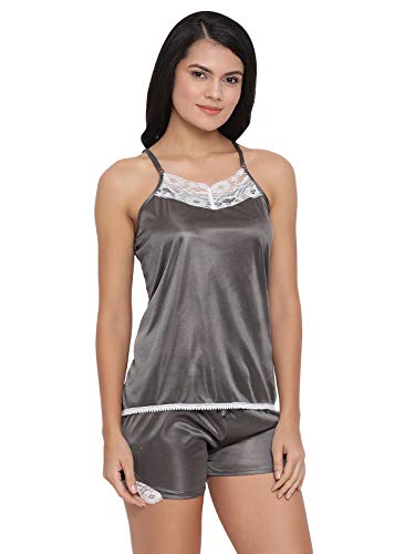 Image of Clovia - Women's Satin Plain /Solid Top and Shorts Pajama Set Pack of 1