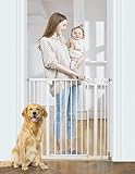 InnoTruth 29-39.6”Baby Gate for Stairs,36' Extra Tall Dog Gate for The House,Dual-Lock Safety and One Hand Opening Design,Kid Gate for Doorways,Kitchen,Room,Wall-Friendly Pressure Mounted, Pure White