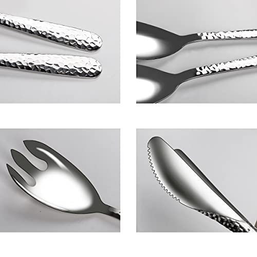 Ymeibe Salad Spoon And Fork Stainless Steel Tong Serving Set, Heavy Duty Hammered Finish Serving Utensils Large Salad Servers For Kitchen Party Buffet Supply thumb #3
