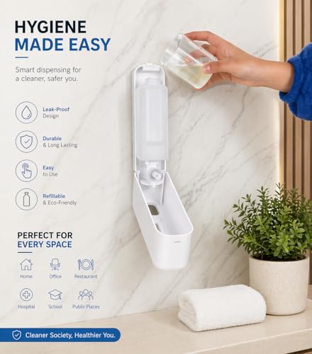 Image of Soap Dispenser 400ml No-Drill Adhesive Wall-Mounted Dispenser, Durable ABS Plastic, White Dolphin Design Dispenser for Kitchen, Hand Wash, Shower Gel & Sanitizer