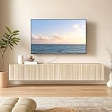 ZYBT Wall Mounted Floating TV Stand,70' Modern Floating Entertainment Center Media Console TV Shelf with 3 Fluted Flip -Down Doors and Cable Management for Living Room, Bedroom Oak
