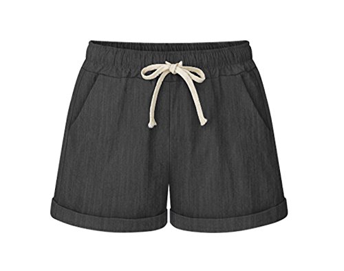 Elonglin Damen Bermuda Shorts Baumwolle Sommer Kurze Hose Casual Lose Sport Tunnelzug Freizeithosen Denim-Schwarz DE M (Asie XL) Cover
