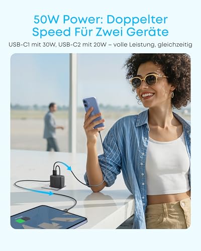 Anker Zolo 50W USB C Ladegerät(Doppelpack), 4-Port Netzteil mit 2 USB-C und 2 USB-A, Kompaktes Schnellladegerät Für iPhone 17 Pro Max/16/15/14/13-Serie, iPad, Pixel, Galaxy, MacBook (ohne Kabel)