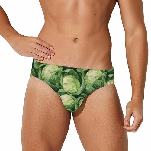 Green Cabbage Pattern Printed Swim Briefs for Men Sexy Bikini Swimwear Elastic Beach Trunks Bathing Suit