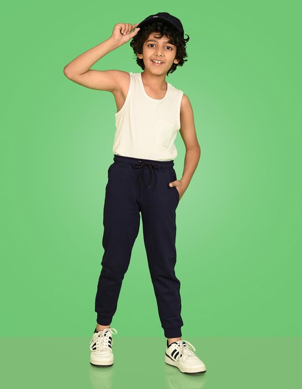 Image of Nusyl Solid Cotton Track Pants for Boys | Premium Soft Flow Joggers | Comfortable Relaxed Fit with Ribbed Cuffs | 2-16 Years | Multiple Colors