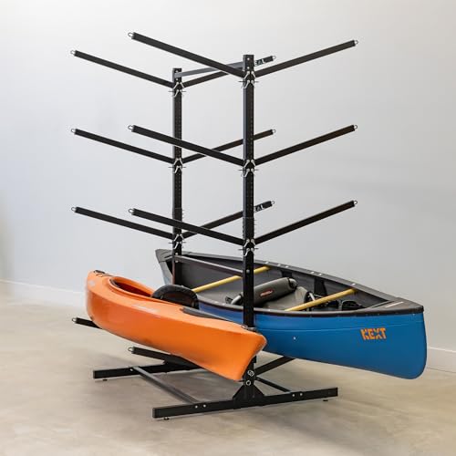 Image of Teal Triangle Adjustable Freestanding Kayak Storage Rack, Holds 8 Kayaks