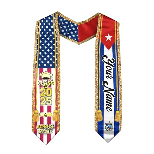 Cubans Graduation Sash, Custom Cubans American Flag Graduation Sash 2025, Cuba Graduation Stole Customize 1