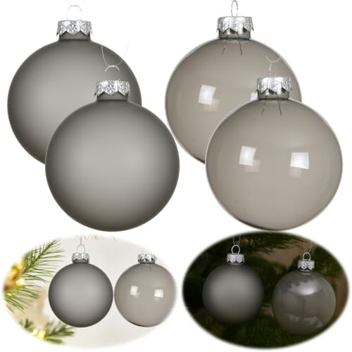 LS-LebenStil 4 XL Glas Weihnachtskugeln 8cm Grau Christbaumkugeln...