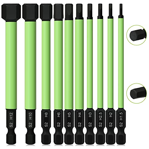 K Kwokker 10PCS 1.5mm-12mm Allen Wrench Drill Bits, 1/4 Inch Hex Shank Hex Screwdriver Bit Set