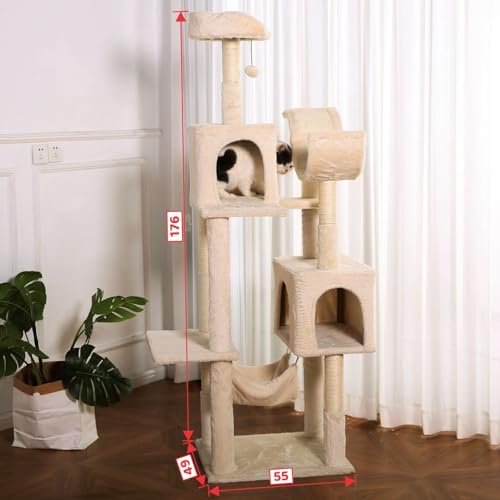 Arranhador de gato grande, luxuoso, multifuncional com casas, camas, rede, poleiros e brinquedo