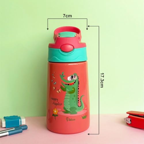 Image of PDDFALCON Stainless Steel 350ml Water Bottle for School Kids, Boys & Girls | Leak-Proof, BIS Certified, BPA free, Food grade, Made in India (Red)