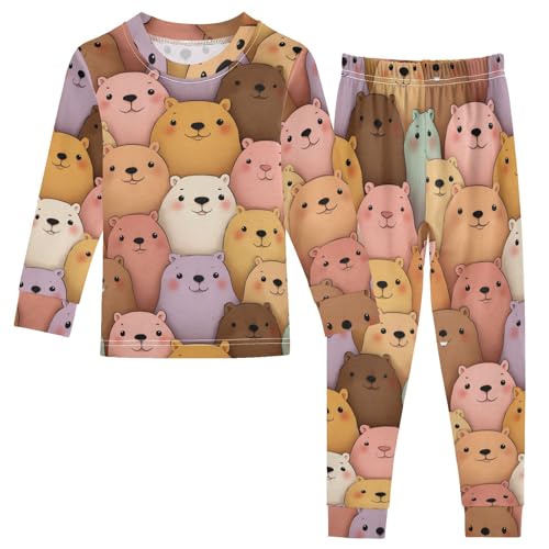 Pajama Sets Long Sleeve Colorful Bears Pattern Print Soft Comfy Sleepwear 2 Piece PJS 3-8T