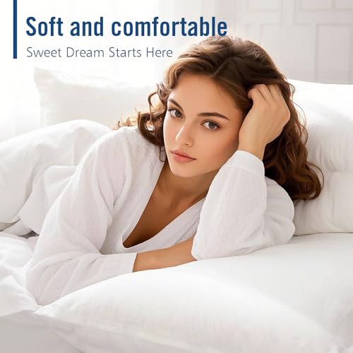 Image of Queen Size Pillows 4 Pack, Soft Firm Support for Side Back Stomach Sleepers | Set of 4 queen pillows with down-alternative fill. Plush yet resilient for side, back, or stomach sleepers.