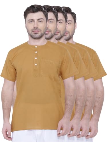 Image of Rajubhai Hargovindas Men's Pure Cotton Short Kurta | Pack of 4 |