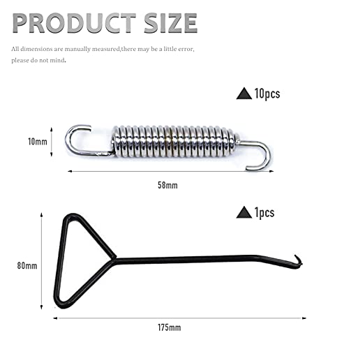 GZLCEU 10 Stk Auspufffedern Motorrad, Edelstahl Auspuff Feder 58mm mit Federhaken für Schalldämpfer Verbindungsrohr von Motorrad Roller ATV (Silber)