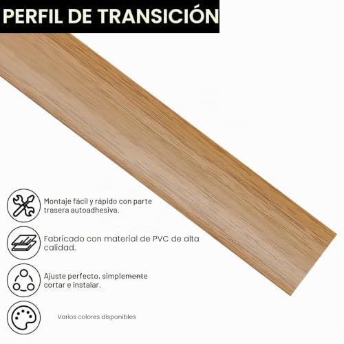 Miniatura 2 de Perfil De Transición Autoadhesivo, Perfil En T De 5 X 300 Cm, Lista De Transición Flexible De Pvc Para Suelo De Todos Los Tipos De Suelo, Recortável Y Resistente Al Agua Veta De Madera Clara, 3 M