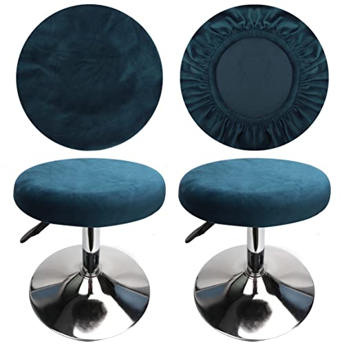 HuaLiSiJi Stool Covers Round 12-15.7 Inch/30-40cm Round Bar Stool Covers, Velvet Luxurious Fabric Stretchable Wrinkle Resistant Washable Dustproof (2, Peacock Blue) by HuaLiSiJi - Used condition - CA$14.71