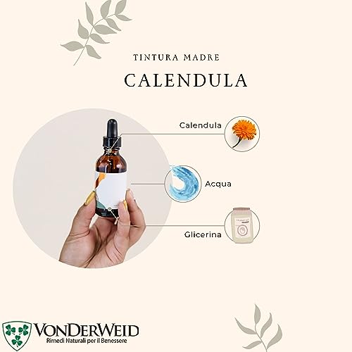 Vonderweid - Calendula Tintura Madre Analcolica | Estratto Glicerico Totale Alta Concentrazione | Integratore Ciclo Mestruale E Pelle | Calendula Gocce | Estrazione Ultrasuoni | Alcool Free | 100 Ml - 2