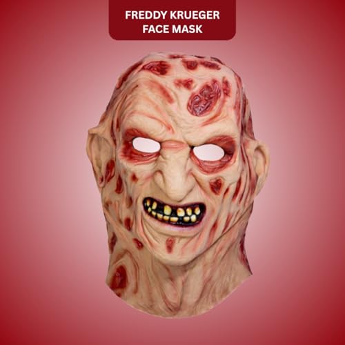 Image of WANNA PARTY Halloween Freddy Kruger Burnt Face Mask Horror Scary Monster Deluxe Evil Devil Mask for Adults A Nightmare On Elm Street for Scary Creepy Cosplay Party Costumes