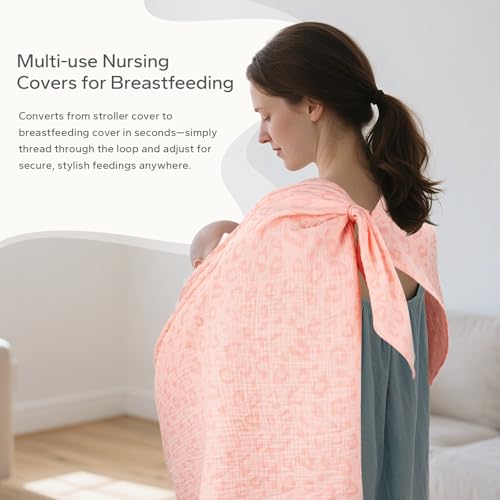 Image of SERAPHY 2-in-1 Muslin Baby Car Seat Cover & Nursing Cover, Soft Lightweight Breastfeeding Cover for Boys and Girls,Breathable Canopy for Infant Carseat & Stroller for Summer-Love