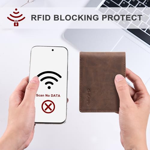 Image of Chelmon Slim Wallet for Men ID Window with RFID Blocking Front Pocket Minimalist Bifold Bussiness Card Holder Gift for Men, CH Coffee