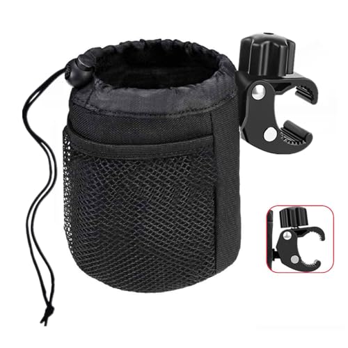 Cup Holder for Bike, Motorcycle, Scooter, Boat and Wheelchair, Oxford Fabric Drink Holder with Alligator Clip for ATV/UTV, Walker, Golf Cart and Beach, Water Bottle Holder with Net Pocket