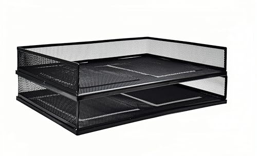 A3 Metal Letter Tray, 2pcs/4pcs/6pcs, Stackable Paper Tray, Metal Mesh Desktop Organizer, File Document Storage Rack for Home, Office, School, Black/White, Horizontal/Vertical (2, Horizontal,Black)