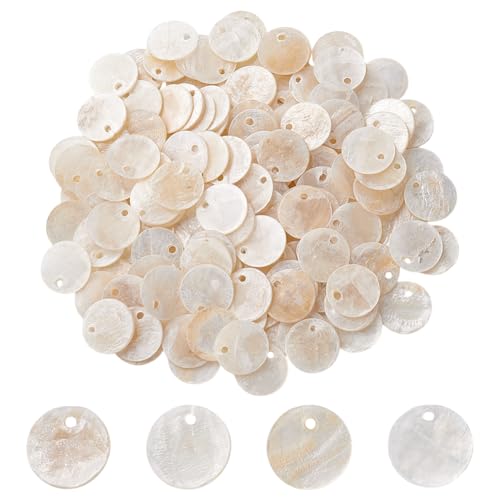HOBBIESAY 200Pcs Flat Round Shell Charms 12-12.5mm White Capiz Shell Discs Charms Natural Mother of Pearl Seashells Charm for Earring Necklace Jewelry Making Hole:1.2-1.4mm