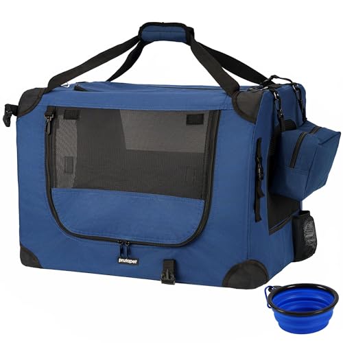 Image of Prutapet Large Cat Carrier 24 inchx16.5 inchx16.5 inch Portable Dog Crate for Small Medium Dogs Collapsible Traveling Pet Crate with Collapsible Bowl