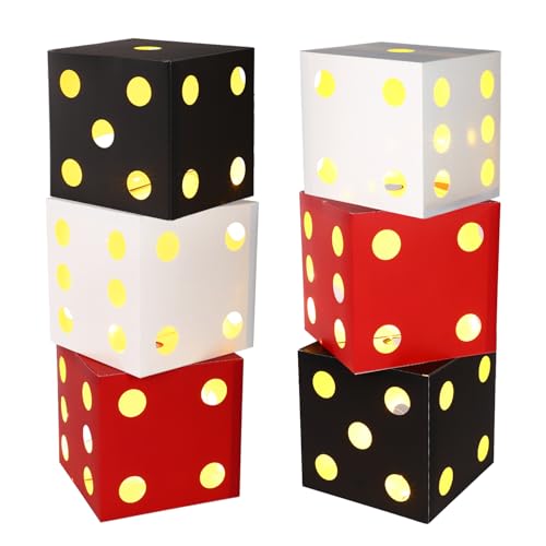 BTFO 6pcs Grandes Boîtes-Cadeaux à dés Casino Lumineuses, 18cm Faveurs Fête à dés Luminescents pour Décorations Thème Casino Soirée Jeux Las Vegas...