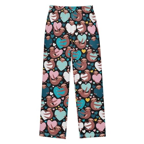 Sloth Sweet Love Boys Long Pants Soft Trousers Elastic Waist Kids Lounge Bottoms with Pockets S-XL
