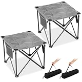 FUNDANGO Oversized Camping Stool for Adults, 2 Pack Thick Padded 18.1 Inch Folding Ottoman Foot Rest, 440 Lbs Heavy Duty Outdoor Camp Chairs with Anti-Slip Foots&Carry Bag for Fishing Travel (Grey)