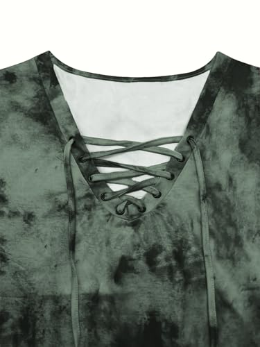 VISLILY Womens-Plus-Size-Summer-Tops Casual Lace Up Front T Shirts Tie Dye V Neck Tees Trendy Short Sleeve Tunics XL-5XL4