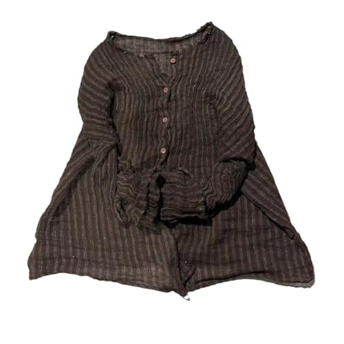 NFYM Womens Button Down Shirts Gauze Linen Dress Shirt Long Sleeve Pleated Stripe Tunic Tops