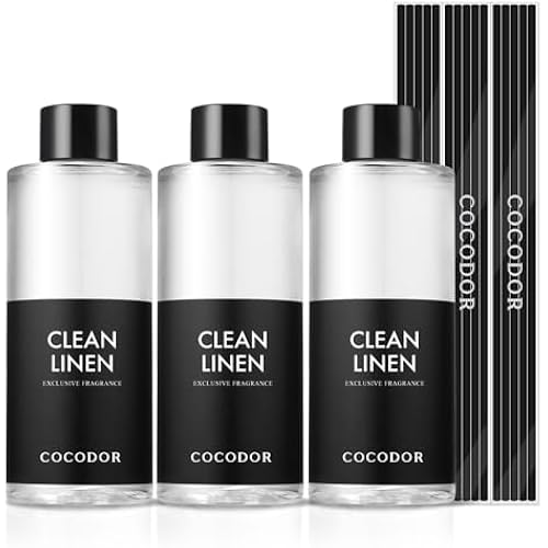 COCODOR Reed Diffuser Oil Refill/Clean Linen /6.7oz(200ml) / 3 Pack/Home Fragrance, Scented Oils, Oils for Reed Diffuser, Bathroom Home Decor