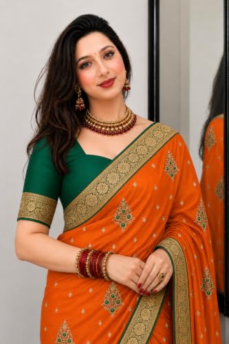Image of Women's Glory Banarasi Satin Silk Saree with Embroidery Design